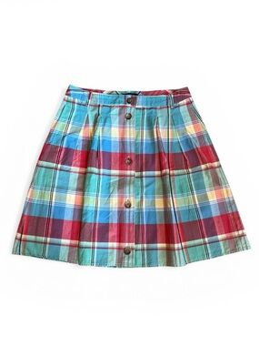 Lands’ End Women’s Sz 10 Madras Plaid Button Front A-Line Cotton Skirt
